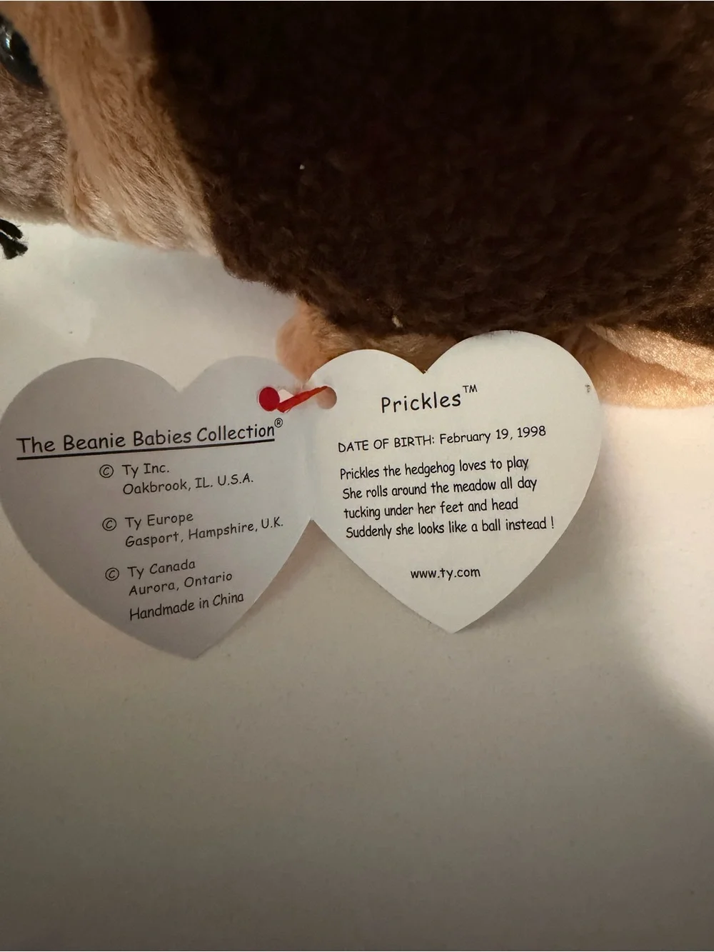 Ty Beanie Baby PRICKLES the Hedgehog 1998 Retired